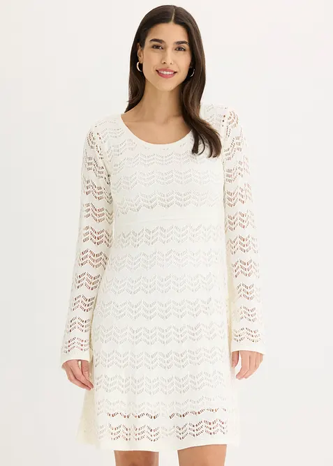 Robe en crochet &agrave; manches trompette, bonprix