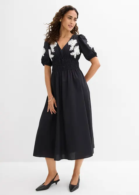 Robe midi brod&eacute;e, bonprix