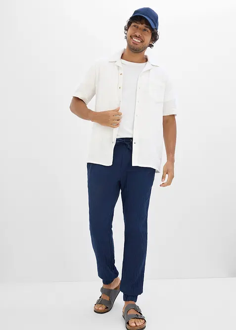 Pantalon jogger regular en gaze de coton, fusel&eacute;, bonprix