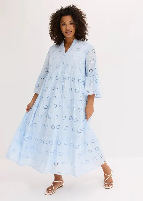 Midikleid aus reiner Baumwolle mit Lochstickerei, bonprix