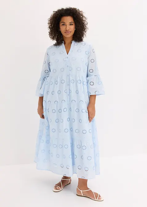 Midikleid aus reiner Baumwolle mit Lochstickerei, bonprix