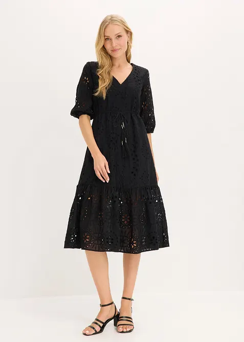 Robe midi en broderie anglaise 100% coton, bonprix