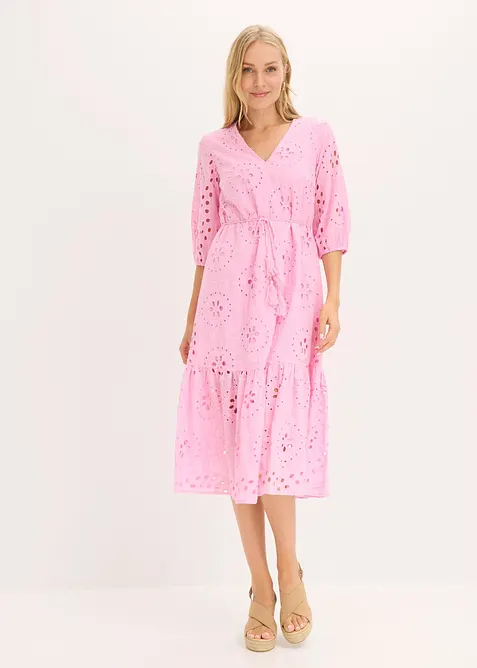 Midikleid aus reiner Baumwolle mit Lochstickerei, bonprix