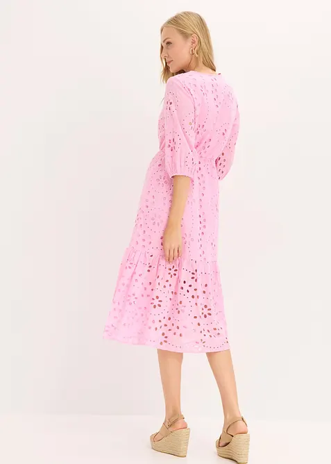 Midikleid aus reiner Baumwolle mit Lochstickerei, bonprix