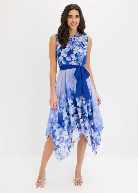 Chiffonkleid mit Zipfelsaum und Bindeband, bonprix