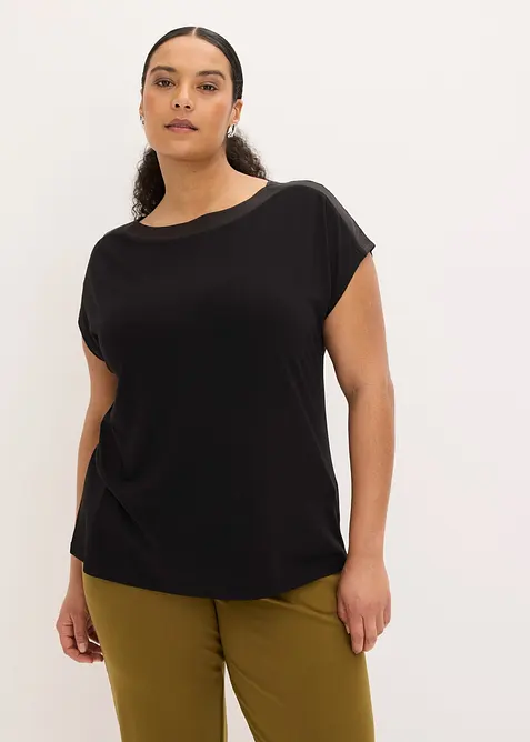 T-shirt avec bordure en satin, bonprix