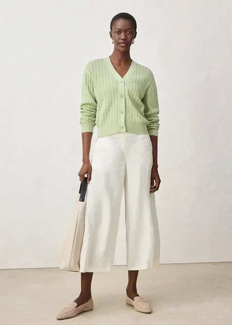 Ajour-Strickjacke mit Leinenanteil, bonprix