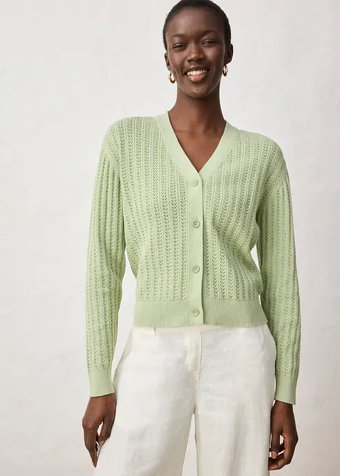 Ajour-Strickjacke mit Leinenanteil, bonprix