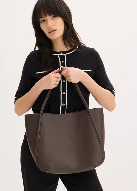 Cabas &agrave; passepoil rond et grande poche int&eacute;rieure, bonprix