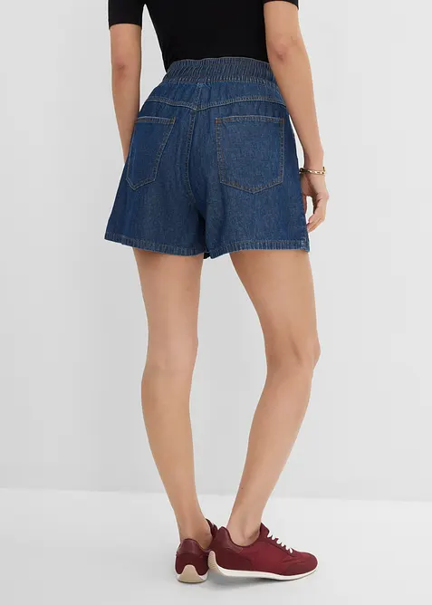 Short en jean avec taille haute &eacute;lastiqu&eacute;e, bonprix
