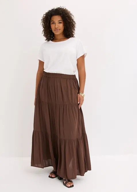 Jupe longue &eacute;tag&eacute;e en viscose textur&eacute;e, bonprix