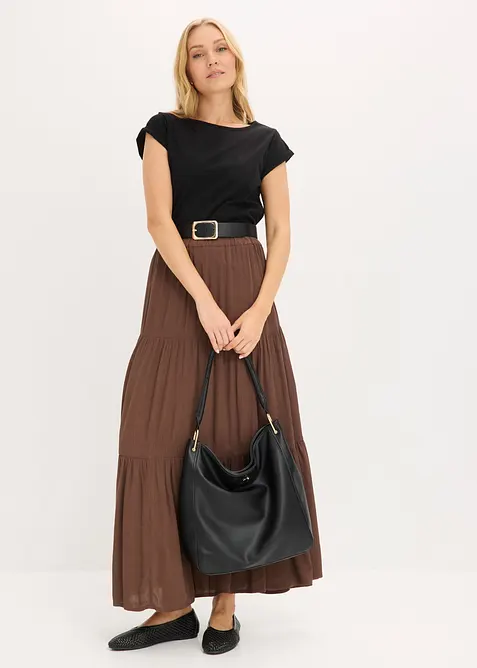 Maxi-Stufenrock aus strukturierter Viskose, bonprix