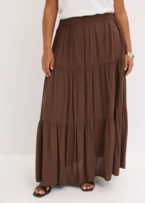 Jupe longue &eacute;tag&eacute;e en viscose textur&eacute;e, bonprix