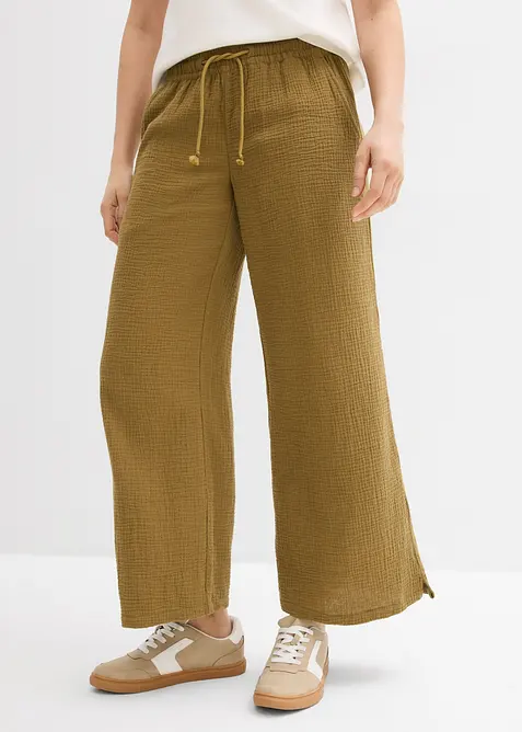 Pantalon palazzo l&eacute;ger en gaze de coton, bonprix