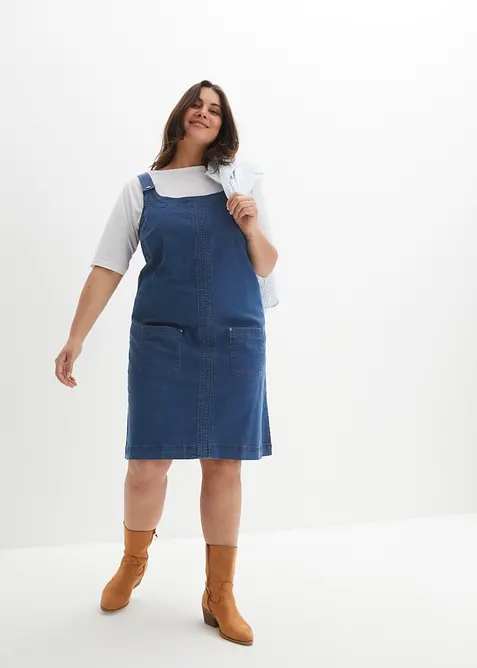 Baumwoll-Jeanskleid mit Latztr&auml;gern, knieumspielend, bonprix