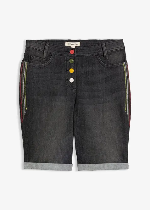 Jeans Bermuda Mid Waist mit Stickerei und Bequembund, bonprix