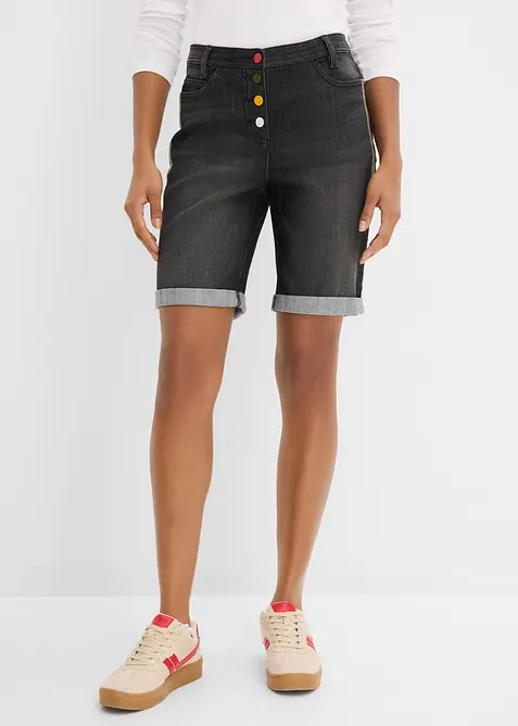 Jeans Bermuda Mid Waist mit Stickerei und Bequembund, bonprix
