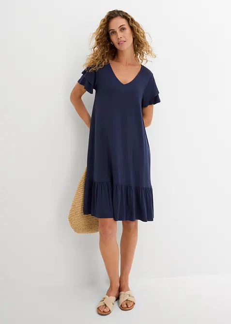 Robe en jersey viscose &agrave; volants, bonprix