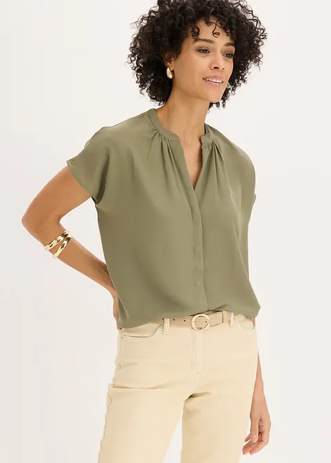 Kurzarmbluse mit verdeckter Knopfleiste, bonprix