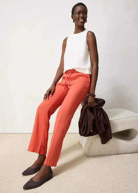 Pantalon taille &eacute;lastiqu&eacute;e 100% lin, bonprix