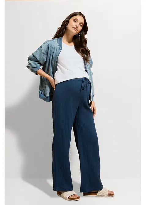 Pantalon de grossesse confortable &agrave; taille smock&eacute;e, gaze 100% coton, bonprix