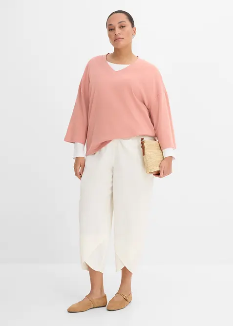 Pantalon 3/4 a&eacute;rien en lin m&eacute;lang&eacute;, bonprix