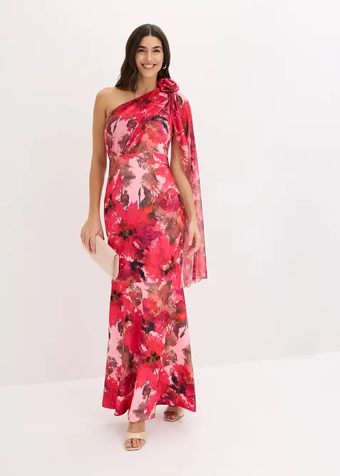 Abendkleid mit One-Shoulder und Blumen-Applikation, bonprix