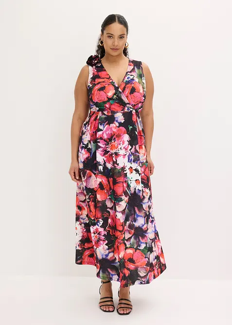 Robe de soir&eacute;e en cr&ecirc;pe textur&eacute; avec fleur appliqu&eacute;e, bonprix