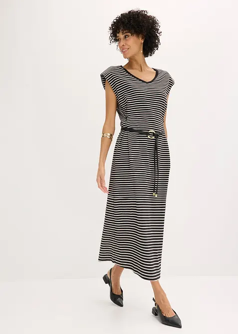 Gestreiftes Jerseykleid mit Weitenregulierung in der Taille, bonprix