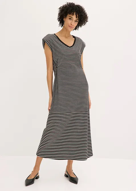 Gestreiftes Jerseykleid mit Weitenregulierung in der Taille, bonprix