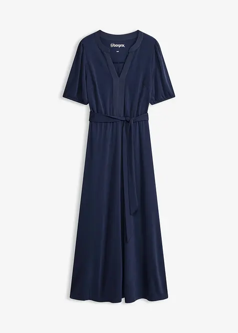 Midikleid aus Viskose-Pikee mit Satinbesatz, bonprix