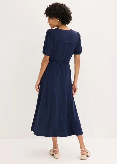 Midikleid aus Viskose-Pikee mit Satinbesatz, bonprix