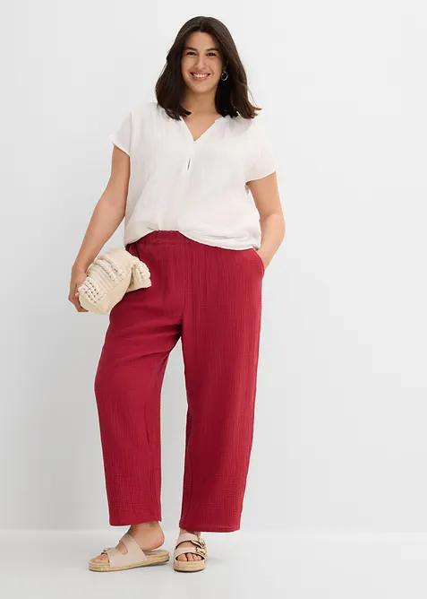 Pantalon barrel en gaze 100% coton, bonprix