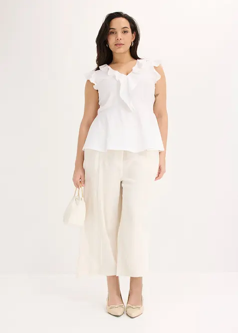 Jupe-culotte l&eacute;g&egrave;re en lin m&eacute;lang&eacute; &agrave; nervures, bonprix