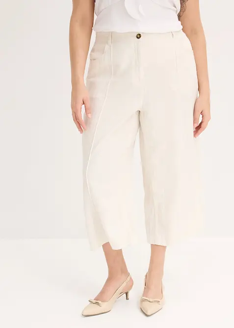 Jupe-culotte l&eacute;g&egrave;re en lin m&eacute;lang&eacute; &agrave; nervures, bonprix