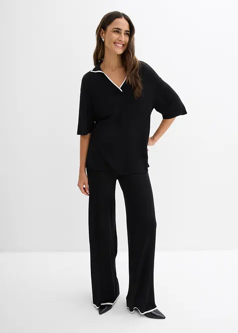 Polo Fein-Strickshirt aus Viskose-Mix, bonprix