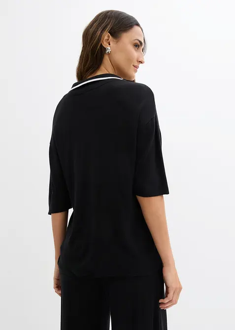 Polo Fein-Strickshirt aus Viskose-Mix, bonprix