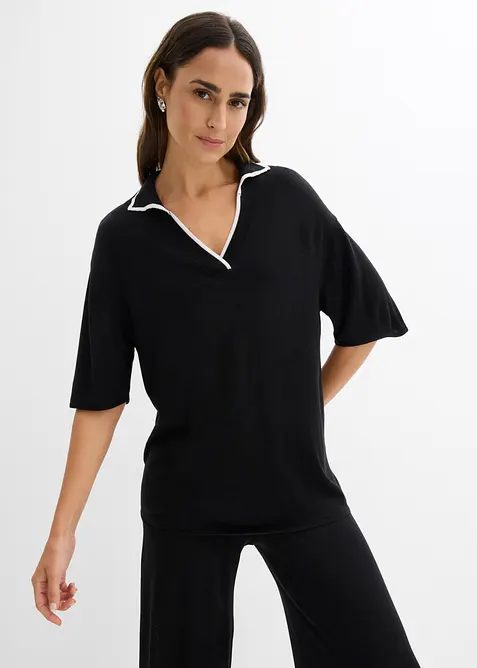 Polo Fein-Strickshirt aus Viskose-Mix, bonprix