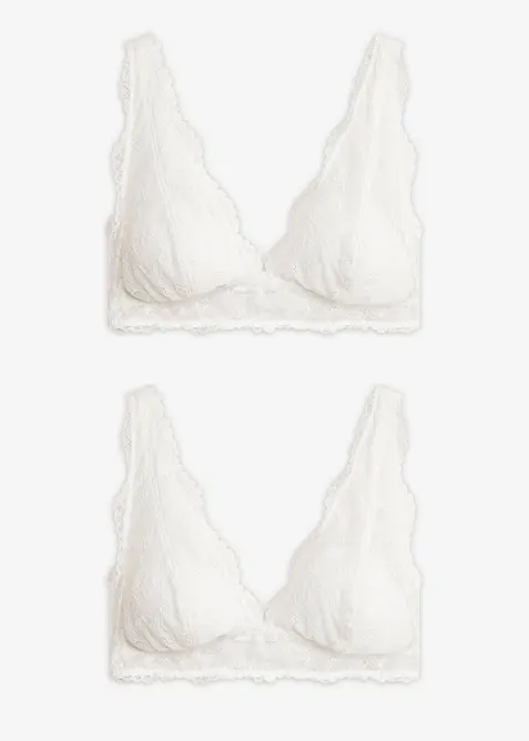 Lot de 2 soutiens-gorge bralette en dentelle, sans armatures, bonprix