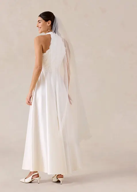 Robe de mari&eacute;e en satin brillant et dentelle, bonprix