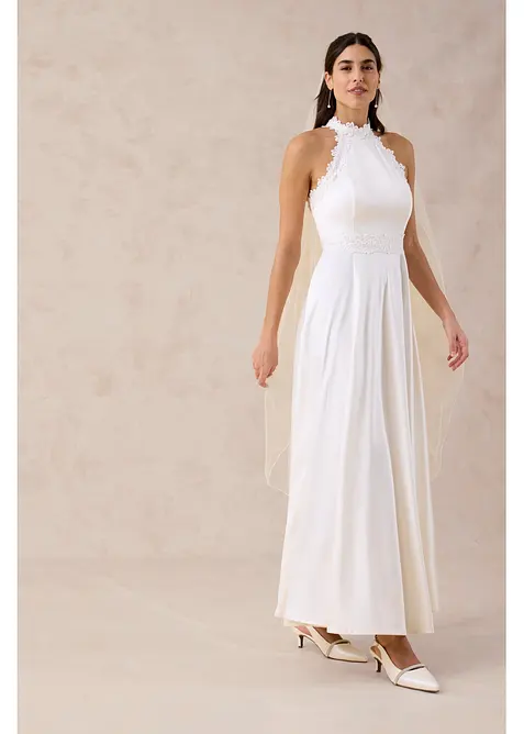 Robe de mari&eacute;e en satin brillant et dentelle, bonprix