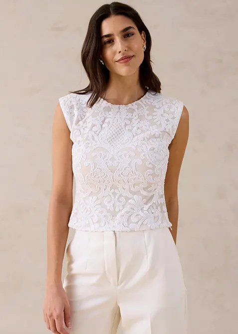 Top &agrave; dentelle brod&eacute; de sequins, bonprix