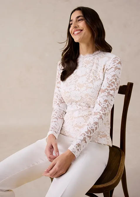 Haut manches longues en dentelle, bonprix