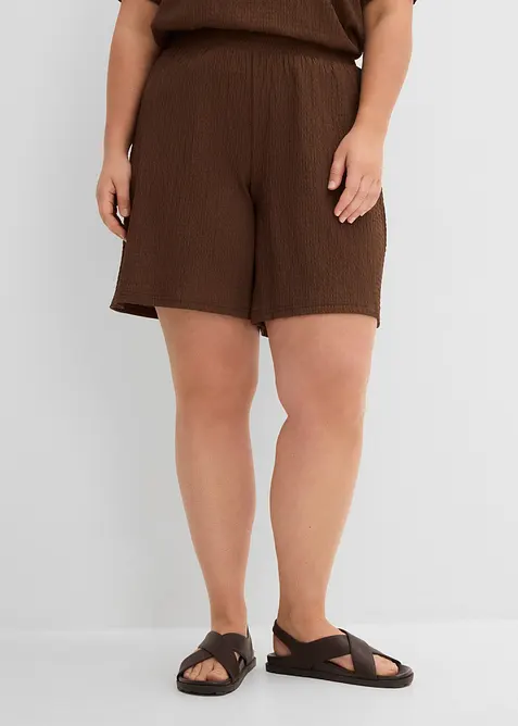 Short taille &eacute;lastiqu&eacute;e en cr&ecirc;pe gaufr&eacute;, bonprix