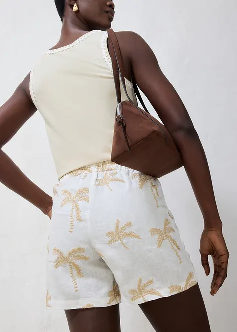 Short brod&eacute; 100% lin, bonprix