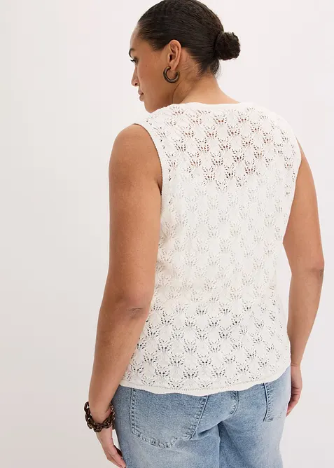 Gilet sans manches en maille ajour&eacute;e, bonprix