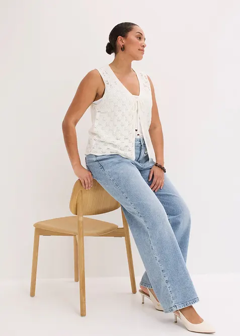 Gilet sans manches en maille ajour&eacute;e, bonprix