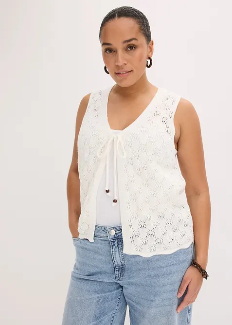 Gilet sans manches en maille ajour&eacute;e, bonprix