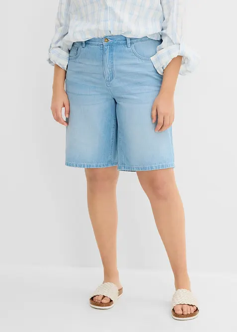 Bermuda en jean, taille mi-haute &eacute;lastiqu&eacute;e, bonprix