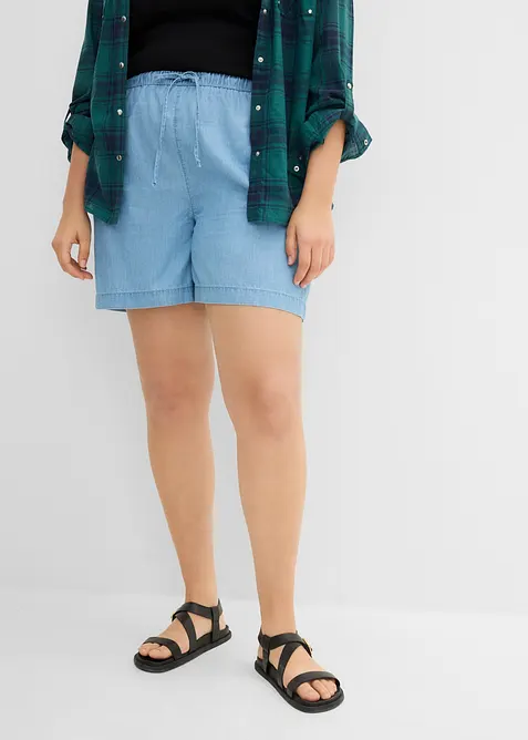 Short en jean, taille mi-haute &eacute;lastiqu&eacute;e, bonprix